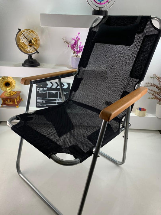Chaise Longue Pliable avec Accoudoirs en Bois et Coussin  – كرسي حجم كبير للخرجات